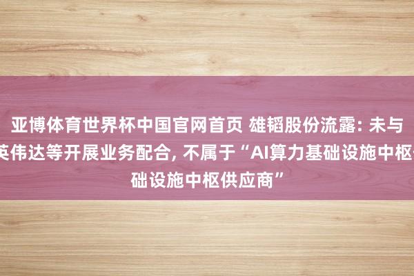 亚博体育世界杯中国官网首页 雄韬股份流露: 未与华为、英伟达等开展业务配合， 不属于“AI算力基础设施中枢供应商”