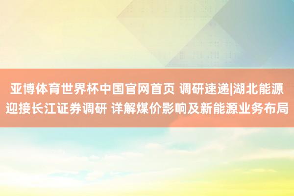 亚博体育世界杯中国官网首页 调研速递|湖北能源迎接长江证券调研 详解煤价影响及新能源业务布局